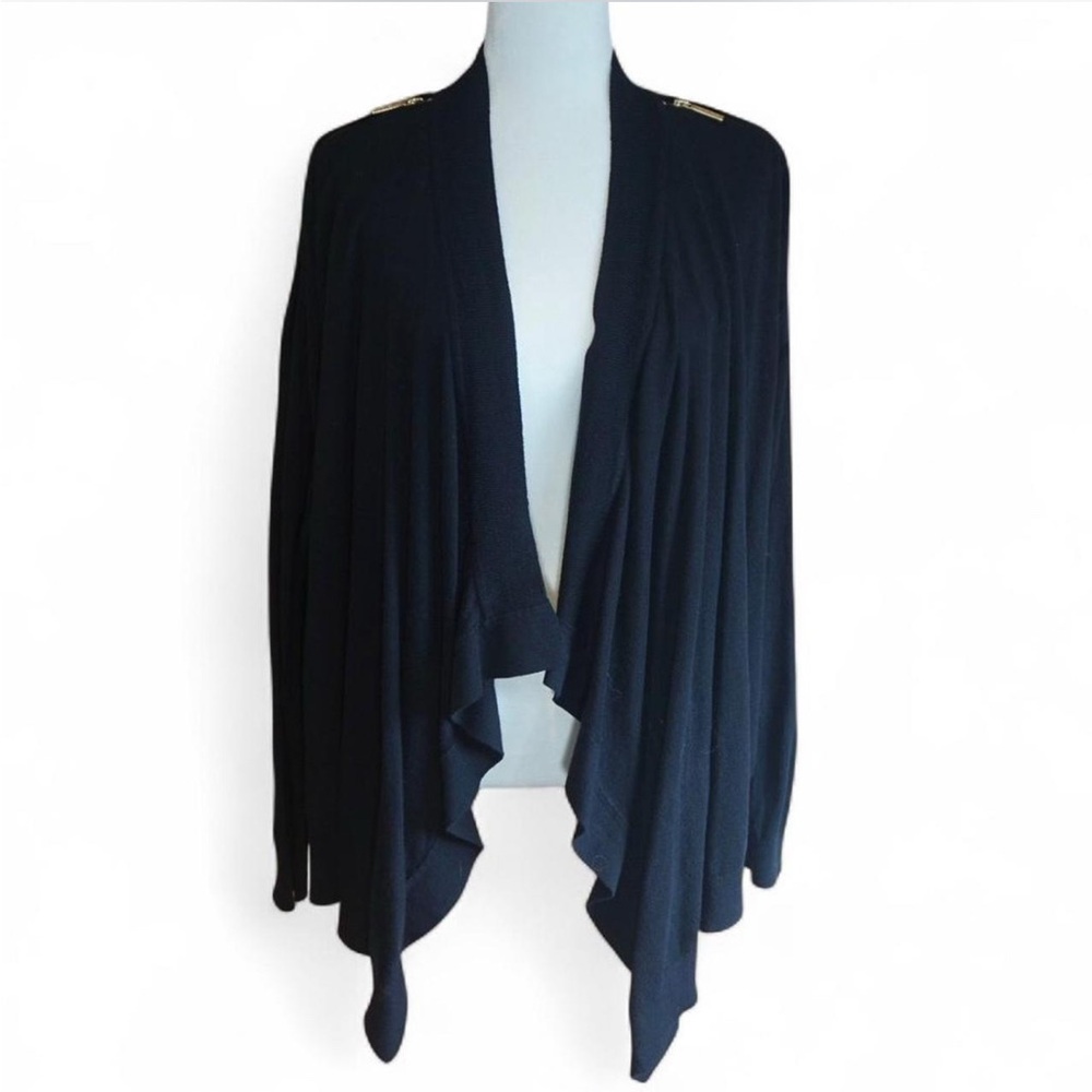 💚 MICHAEL KORS Black Open Cardigan w/Gold Zipper Detail (L)